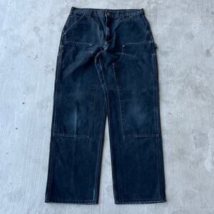Vintage Y2K Carhartt faded black double knee work wear carpenter pants